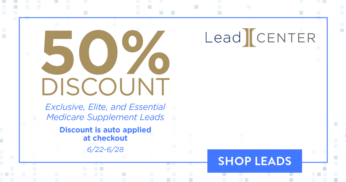 IMGLeadCENTER's tweet photo. 50% OFF Exclusive, Elite, and Essential Medicare Supplement Leads — only in LeadCENTER! Discount is auto applied at checkout until 11PM CT June 28th.

#LeadCENTER #IntegrityTechnology #Integrity #Leads https://t.co/qjAHJ5doOE