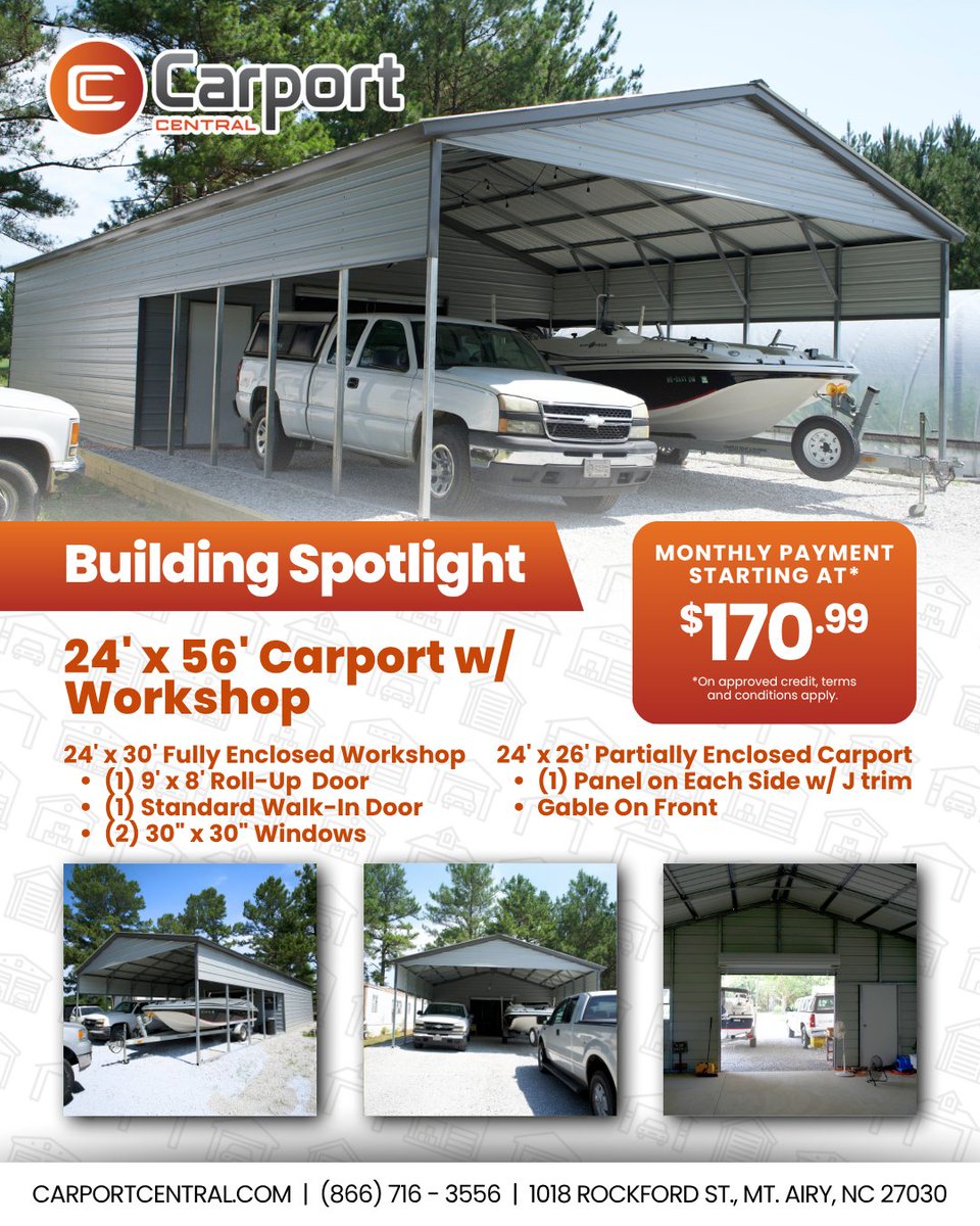 This carport and workshop combo is a perfect solution for
Storing vehicles, boats, or ATVs
Tackling weekend projects or repairs
Organizing tools and outdoor gear
Running a home-based workshop or side hustle

Protect, create, and organize - all in one reliable space.
