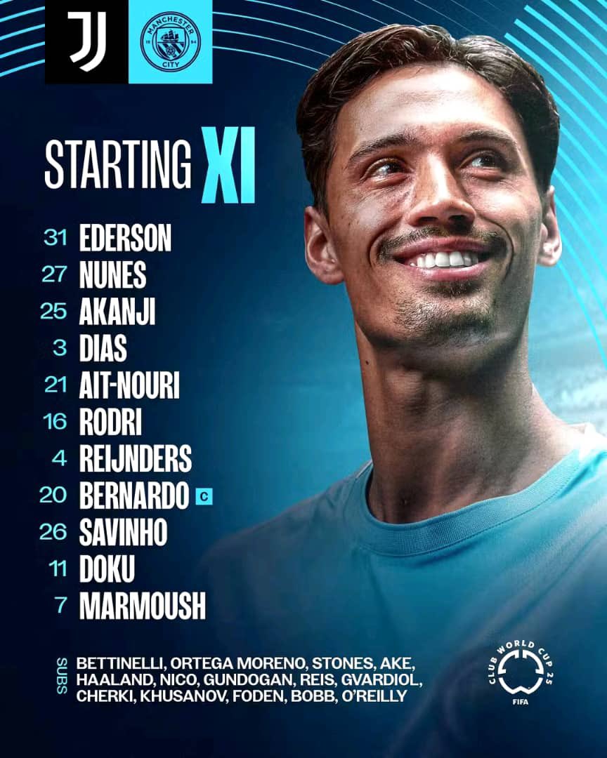 Coupe du monde des clubs : duel pour la première place

Avec Clément Turpin comme arbitre principal de la partie, Juventus de Turin en 3-4-3 est l'opposant de Manchester City pour la dernière journée du groupe G. Les Mancuniens pourront compter sur Marmoush en pointe sans oublier