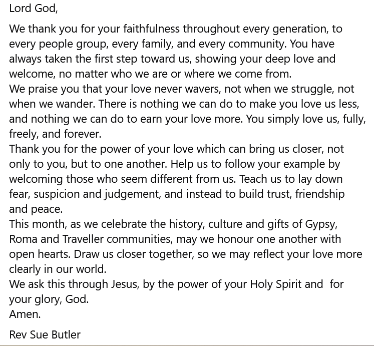 SanctuaryPlaces's tweet photo. Our prayer this evening comes from Rev Sue Butler. #GRTHM25 #GRTHM #GypsyRomaTravellerHistoryMonth https://t.co/Zm3JAQsCmQ