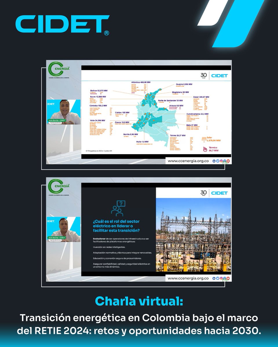 💡🔄 Si te perdiste esta interesante charla sobre Transición energética en Colombia bajo el marco del RETIE 2024: retos y oportunidades hacia 2030, organizada por la <a href="/CC_Energia/">CC Energía</a>, no te preocupes, acá te compartimos el enlace de la grabación: bit.ly/4nqEaos