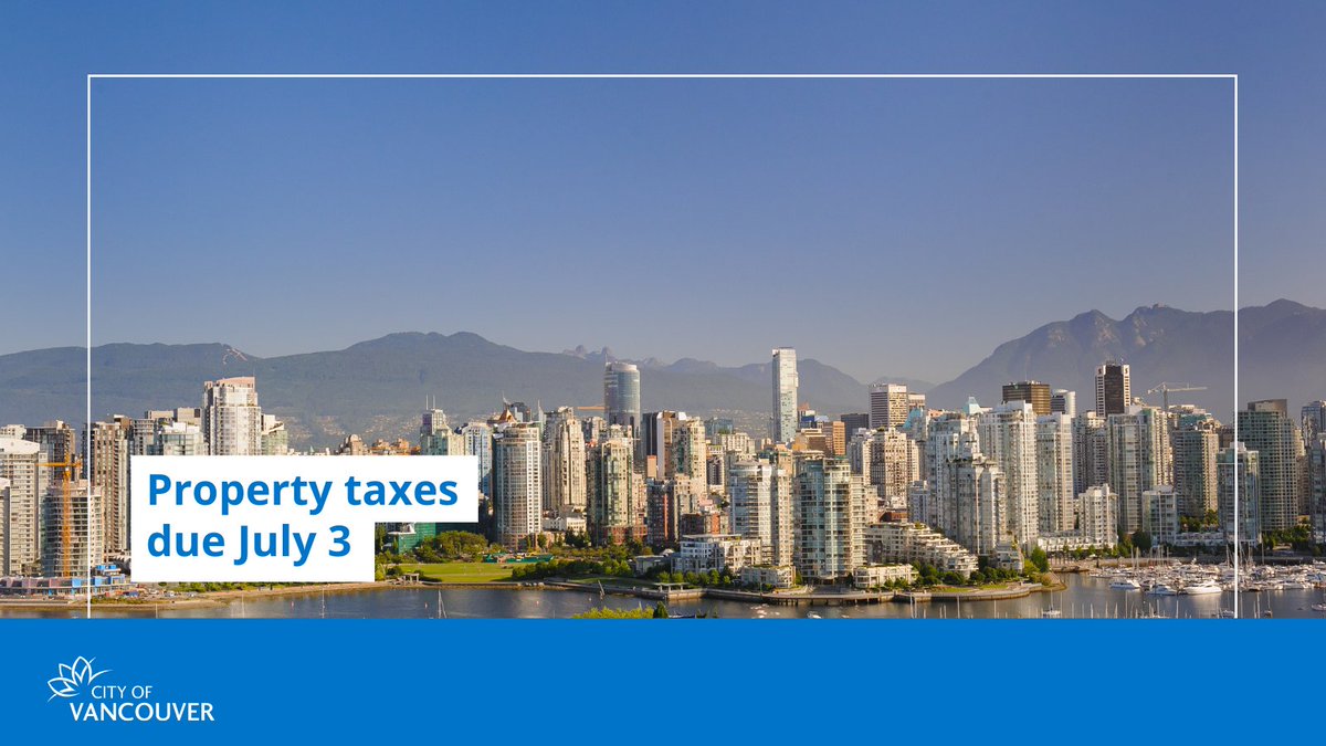 It’s property tax season, Vancouver! 🏠 Pay your property taxes by July 3 to avoid the 5% late penalty.

Pay online through your financial institution, in-person at Revenue Services (515 West 10th Ave.), or drop off a cheque at City Hall.

For more info: bit.ly/4kV98Di