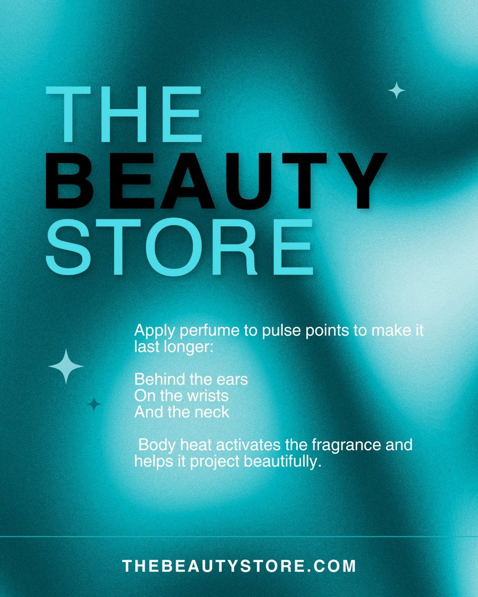 thebeautystore's tweet photo. Did you know your body heat can amplify your fragrance? Thatโs why applying perfume to your pulse points makes all the difference. ๐ฅ๐ธ
These warm areas help release the scent gradually throughout the day.
#PerfumeTips #BeautyWithStyle #FragranceSecrets #TheBeautyStore https://t.co/Xvf7cumw6r