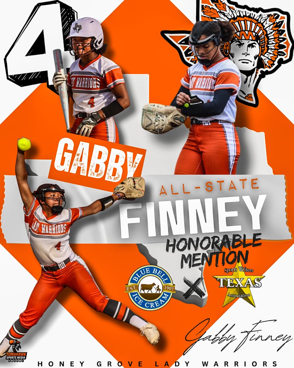 Congratulations these two Honey Grove Lady Warrior Softball players for being named to the Bluebell/Texas Sportwriters All State Softball Team.

Rylee Daniels-2nd Team Outfield
Gabby Finney-Honorable Mention Pitcher