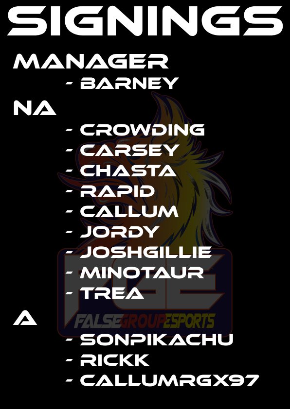 🚨Roster -> bolstered

We're incredibly happy, and priviliged to announce this extremely talented group of people. 

Barney joins us on the management team and some very familiar faces join our assists and no assists rosters.

Lets see what the future holds then 👀

#UpTheFGE💙🧡