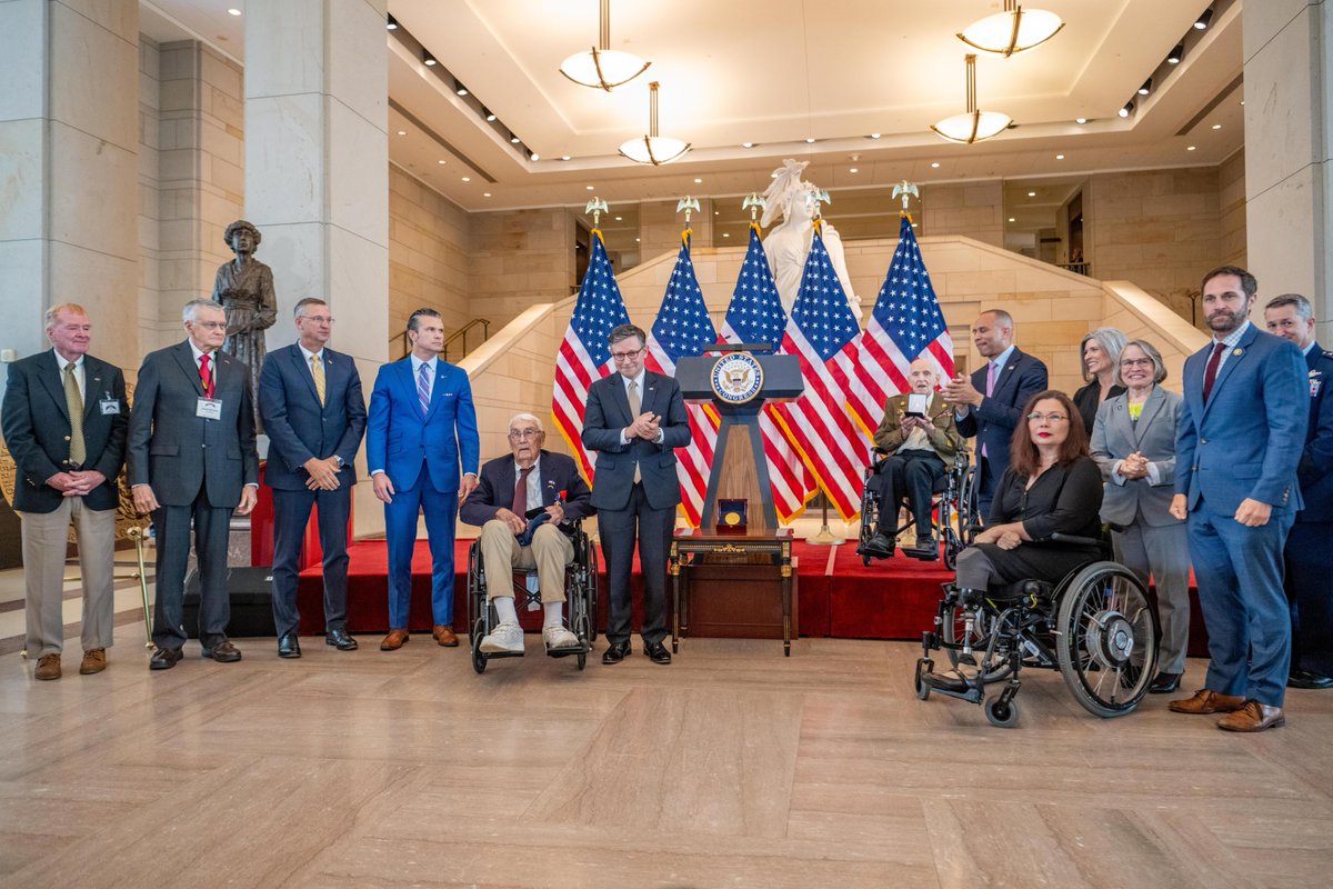 U.S. Army (@usarmy) on Twitter photo 🏅 Congress Honors the U.S. Army Rangers of WWII
Today, <a href="/SpeakerJohnson/">Speaker Mike Johnson</a>, <a href="/SecDef/">Secretary of Defense Pete Hegseth</a>, and congressional leaders came together to honor the U.S. Army Rangers of WWII with the Congressional Gold Medal.
WWII Ranger veterans Pfc. John M. Wardell and Sgt. Joseph A. Drake received the 🏅 Congress Honors the U.S. Army Rangers of WWII
Today, <a href="/SpeakerJohnson/">Speaker Mike Johnson</a>, <a href="/SecDef/">Secretary of Defense Pete Hegseth</a>, and congressional leaders came together to honor the U.S. Army Rangers of WWII with the Congressional Gold Medal.
WWII Ranger veterans Pfc. John M. Wardell and Sgt. Joseph A. Drake received the