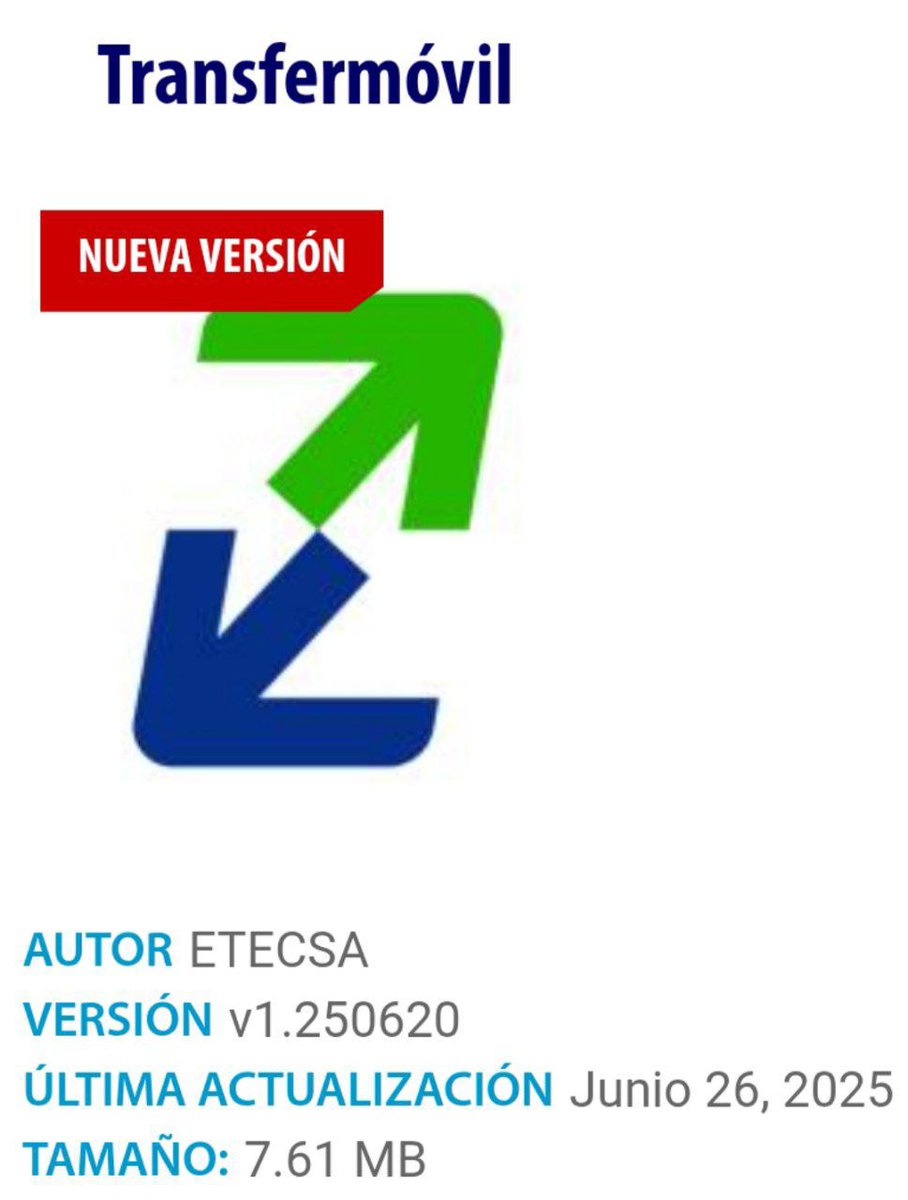 ✳️NUEVA VERSIÓN DE TRANSFERMÓVIL✳️
Versión: V. 1.250620
Fecha: 26 de junio de 2025

Novedades 1/3:
✅️Se amplían las reservas para la compra del Gas Licuado en MiTurno a las provincias de Pinar del Río, Villa Clara, Sancti Spíritus, Ciego de Ávila, Camagüey y Las Tunas.