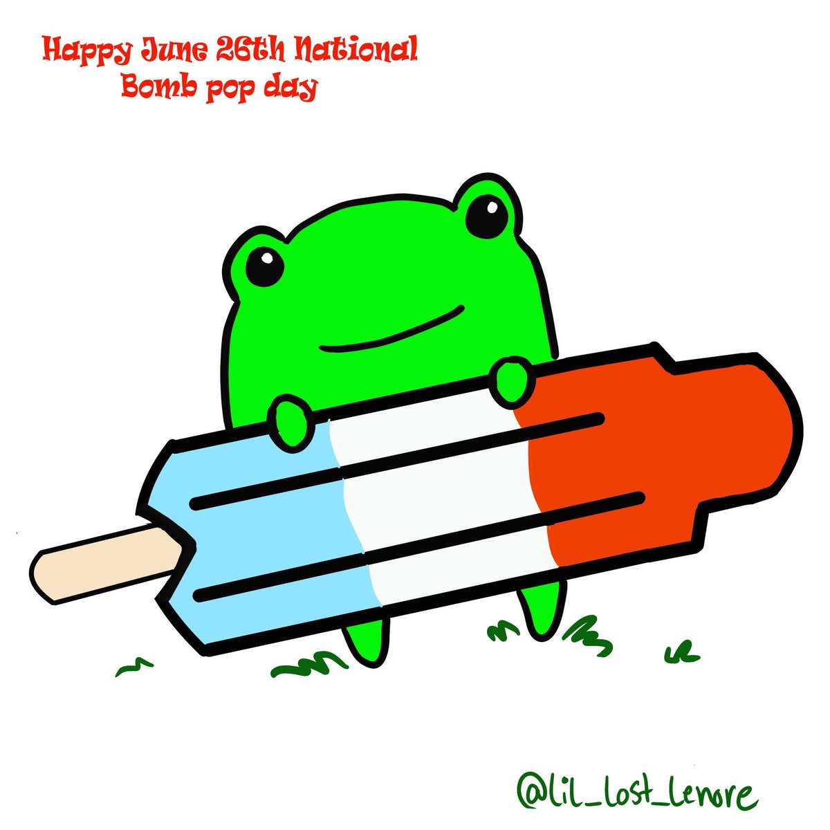 LiL_Lost_Lenore's tweet image. Happy Frog says happy June 26th National Bomb pop day. A bomb pop is the type of popsicle that is in the picture. #frog #bombpop  #happyfrog