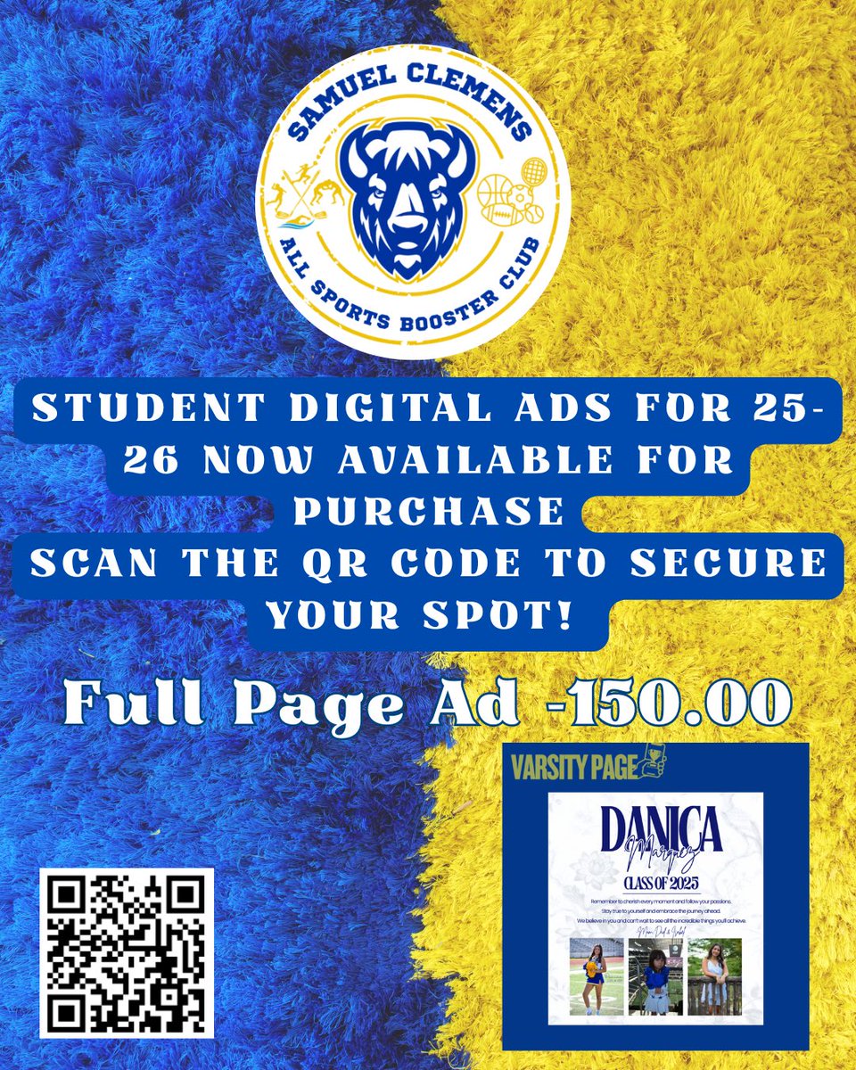 ClemensASBC's tweet image. ATTENTION BUFF NATION! Student and Senior digital ads are now available for purchase. The All Sports Booster is excited to announce that we will be partnering with Varsity Page to offer an all-sport, school year digital program starting the 25/26 school year! Link in bio.