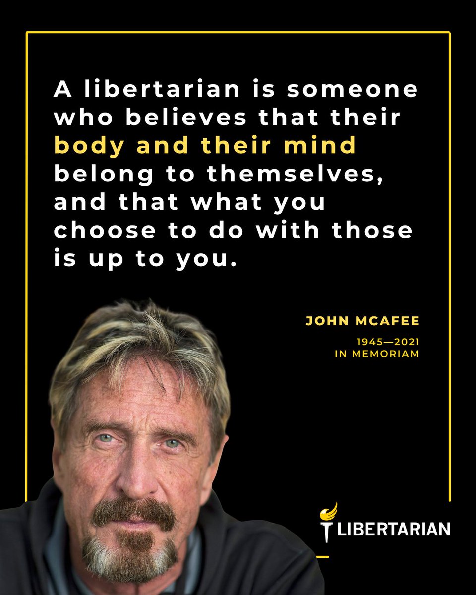 Libertarian Party (@lpnational) on Twitter photo We will always remember John McAfee.
He warned us about the surveillance state, and lived like freedom meant something.
The world got quieter when <a href="/officialmcafee/">John McAfee</a> logged off. We will always remember John McAfee.
He warned us about the surveillance state, and lived like freedom meant something.
The world got quieter when <a href="/officialmcafee/">John McAfee</a> logged off.
