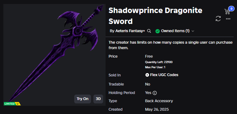 NEW GIVEAWAY FOR SWORD! (Ending in 7 days, 5 Winners!)

Requirements:
- Like this post!
- follow me <a href="/gotadeakua/">Sagitan</a>

Send proof in replies, thats all!

#ROBLOX #RobloxFreeUGC #freeugclimited #RobloxUGCLimited #robloxugc