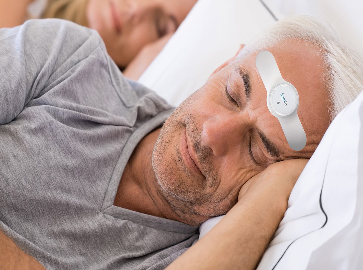 Effortless forehead application, coupled with EEG measurement, distinguishes Somfit as the sole Home Sleep Testing device capable of 

Determining the patient's sleep state 
identifying respiratory events
Improving the accuracy of AHI