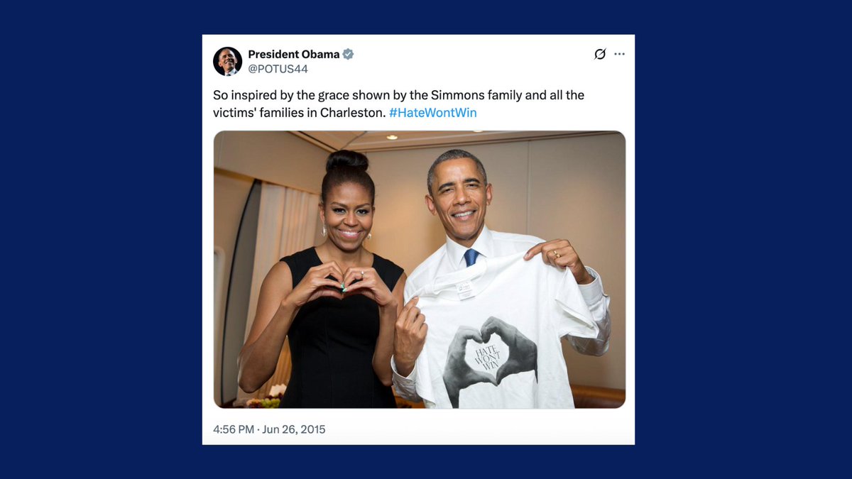 ObamaFoundation's tweet image. The family of Emanuel 9 victim Reverend Daniel Lee Simmons, Sr. inspired the #HateWontWin movement with how they forgave the 21-year-old murder in public court.