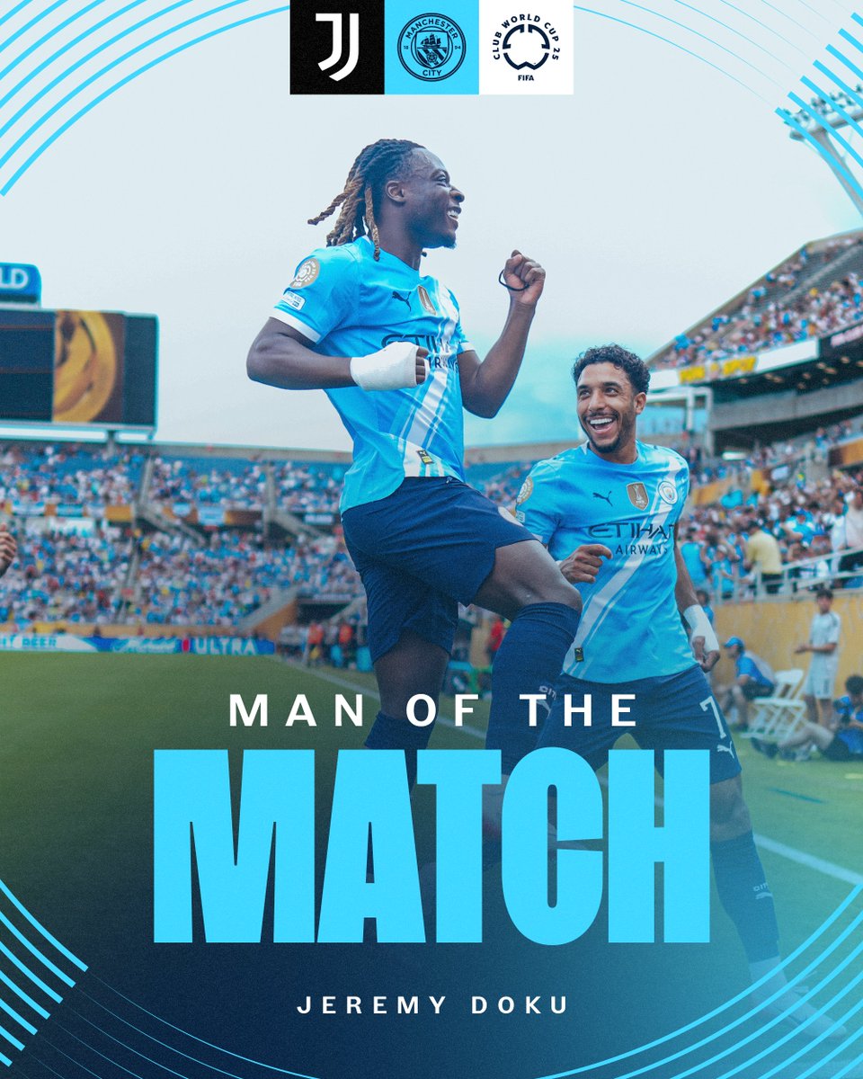 ManCity's tweet photo. An electric performance ⚡️

@JeremyDoku is your Man of the Match! ✨ https://t.co/jd015isK6d