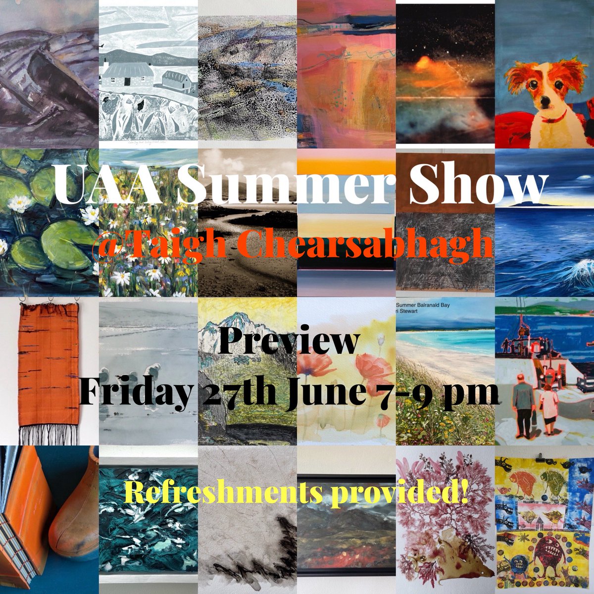 UistArts's tweet photo. Uist Arts Association’s Summer Show at Taigh Chearsabhagh, Lochmaddy. Preview Friday 27th June then runs until August 15th https://t.co/PbJe6sMYGc
