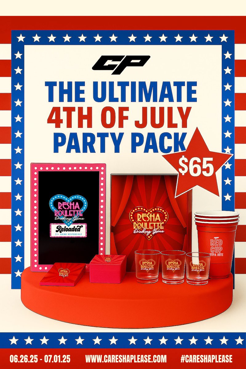 CareshaPlease's tweet image. 🇺🇸🤯🧨 OUR #4THOFJULY ULTIMATE PARTY PACK IS HERE!🇺🇸🤯🧨What’s a party without The #1 Drinking Game?🫣 Starting TODAY through July 1st You can get Resha Roulette, Resha Roulette Reloaded, &amp;amp; Red Cups (10Pack) ALL for $65‼️ CARESHAPLEASE.COM