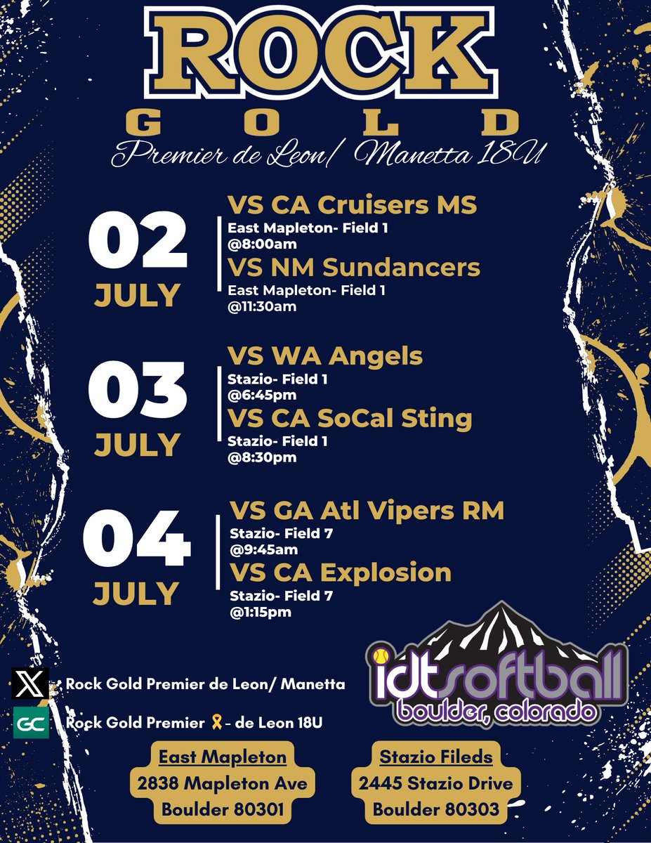 Big weekend ahead! Can’t wait to hit the field in Colorado🔥 Lets go!
<a href="/Coach_Luis1721/">Coach Luis de Leon</a> <a href="/RockGold_deLeon/">Rock Gold Premier- de Leon / Manetta</a> <a href="/RockGoldManetta/">Rock Gold Manetta</a>