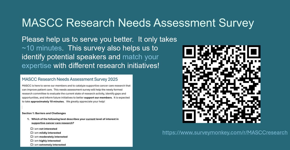 Please take a few minutes to complete our research needs assessment survey. Your input will also help us match you with different research initiatives based on your expertise, including potential speaker opportunities.

surveymonkey.com/r/MASCCresearch

#MASCC25 #SuppOnc #SurvOnc #GlobOnc