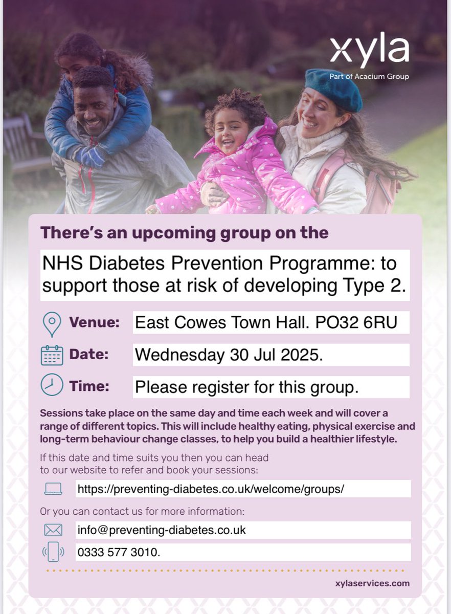 East Cowes🎙️
Why the NHS Diabetes Prevention Programme? 
👍 Proven to reduce your risk of Type 2 Diabetes 
👍 FREE to attend 
👍 Join a supportive community of like-minded people 
👍 Experienced and friendly coaches 
Eligible patients welcome to book a free place. 
#prediabetes