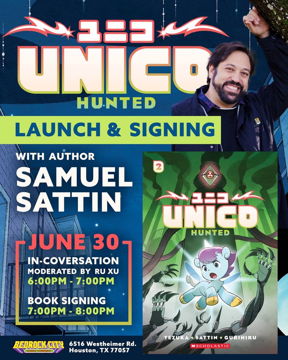 Ru Xu (@ruemxu) on Twitter photo Hi Houston! Join <a href="/SamuelSattin/">Samuel Sattin</a> and me, in-person, for the release of Unico: Hunted! 😄
Monday, June 30th, 6PM!
Hosted by <a href="/BedrockCity/">Bedrock City Comic Co.</a> and moderated by yours truly! Hi Houston! Join <a href="/SamuelSattin/">Samuel Sattin</a> and me, in-person, for the release of Unico: Hunted! 😄
Monday, June 30th, 6PM!
Hosted by <a href="/BedrockCity/">Bedrock City Comic Co.</a> and moderated by yours truly!
