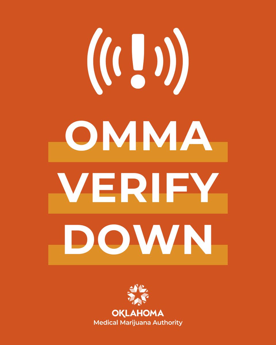 ‼️OMMA Verify DOWN: Dispensaries can remain open and verify patient licenses against a valid ID until it's operational again. Issues have been intermittent. We’ll update here once fully resolved.