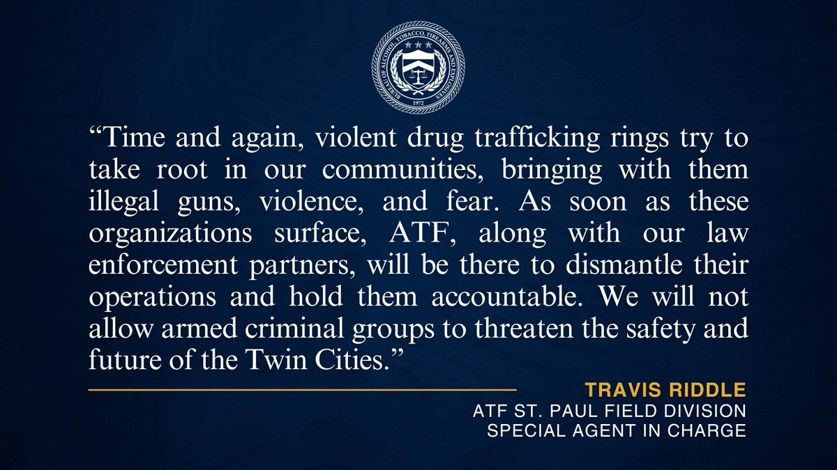 Nine defendants have been indicted on federal fentanyl and firearms charges for their involvement in the “Big Sip Drug Trafficking Organization,” a violent drug trafficking organization that that sold out of at least five apartment buildings in Minneapolis justice.gov/usao-mn/pr/nin…