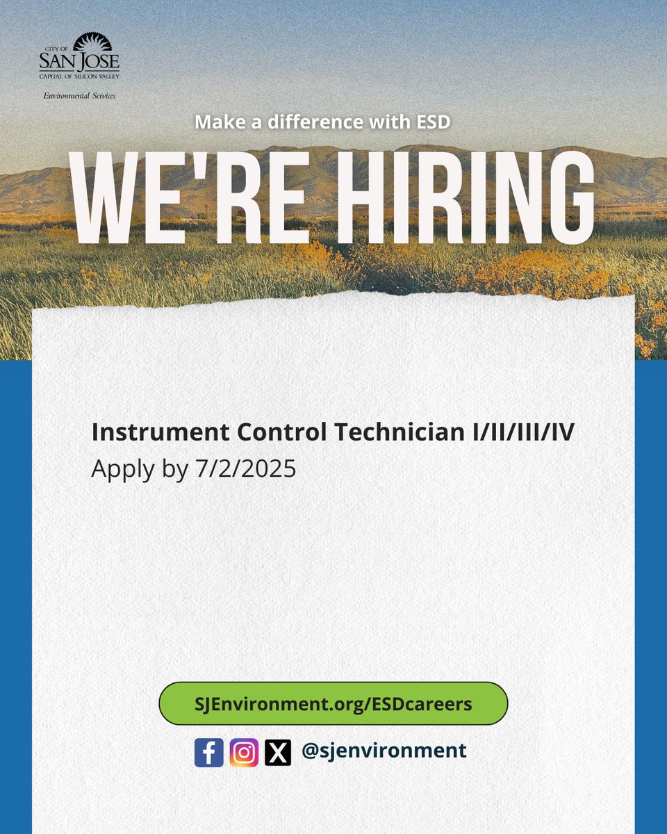 We're looking for an Instrument Control Technician. 🛠️

Utilize your electronic, mechanical, and troubleshooting skills to make a real impact while protecting our environment.

Take the next step in your career with #SanJose Environmental Services. Apply by July 2nd.