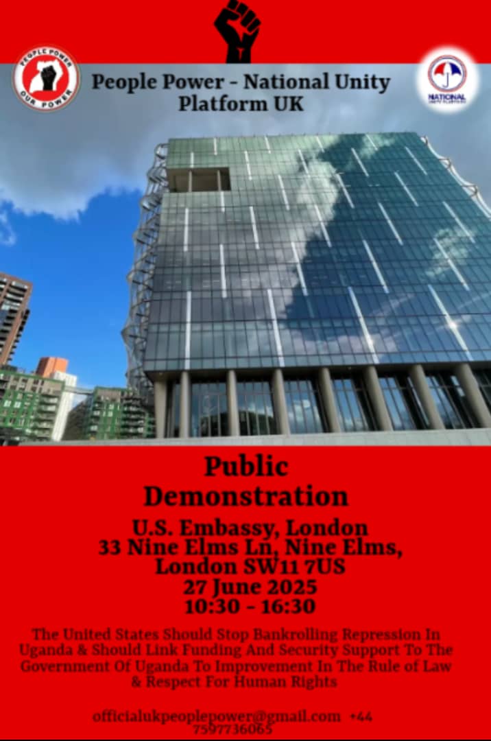UK Official People Power - NUP (@uk_nup) on Twitter photo 📌 Happening tomorrow
At the United States Embassy,
London, United Kingdom
A peaceful protest by pro democracy and human rights campaigners and Ugandans in the #UK calling on <a href="/StateDept/">Department of State</a> <a href="/USTreasury/">Treasury Department</a>, as the biggest provider of bilateral funding and security assistance to 📌 Happening tomorrow
At the United States Embassy,
London, United Kingdom
A peaceful protest by pro democracy and human rights campaigners and Ugandans in the #UK calling on <a href="/StateDept/">Department of State</a> <a href="/USTreasury/">Treasury Department</a>, as the biggest provider of bilateral funding and security assistance to