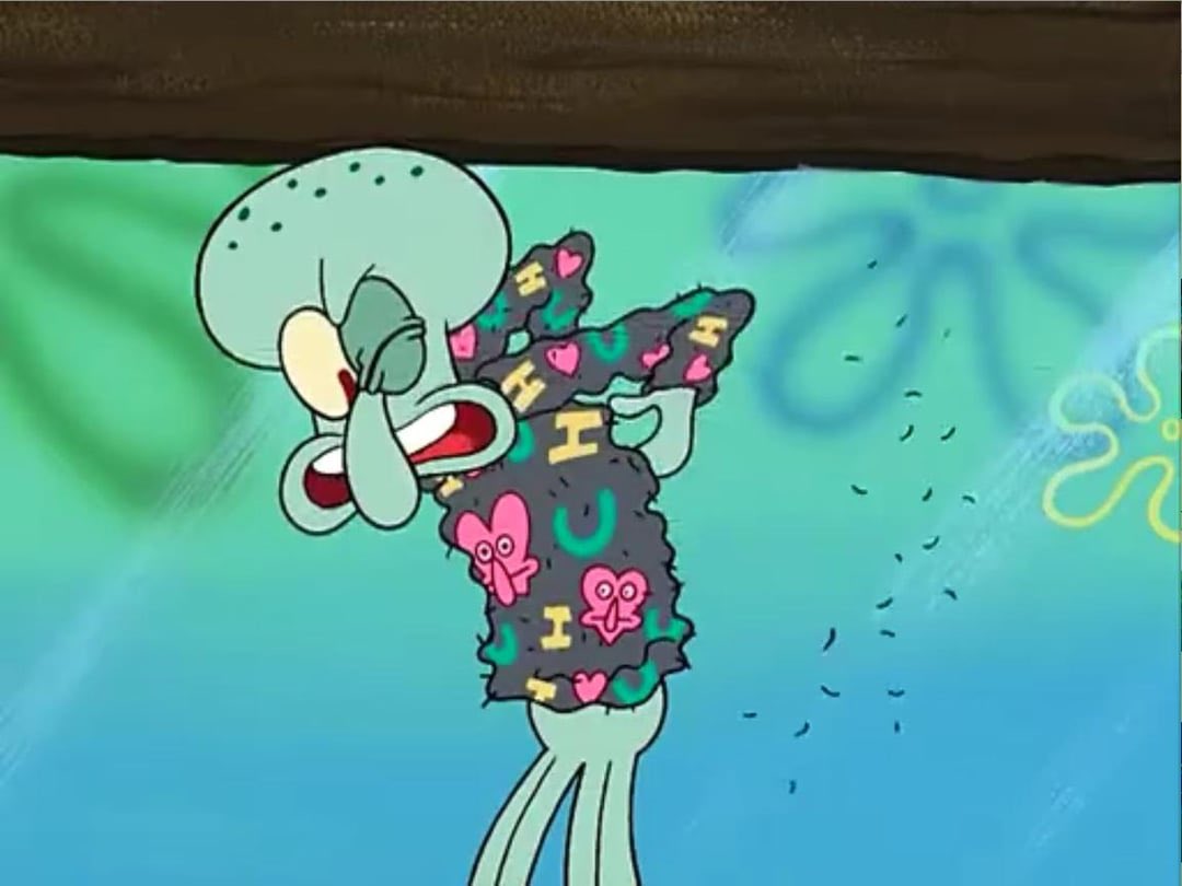 This sweater is really itchy… what did SpongeBob make it out of?!