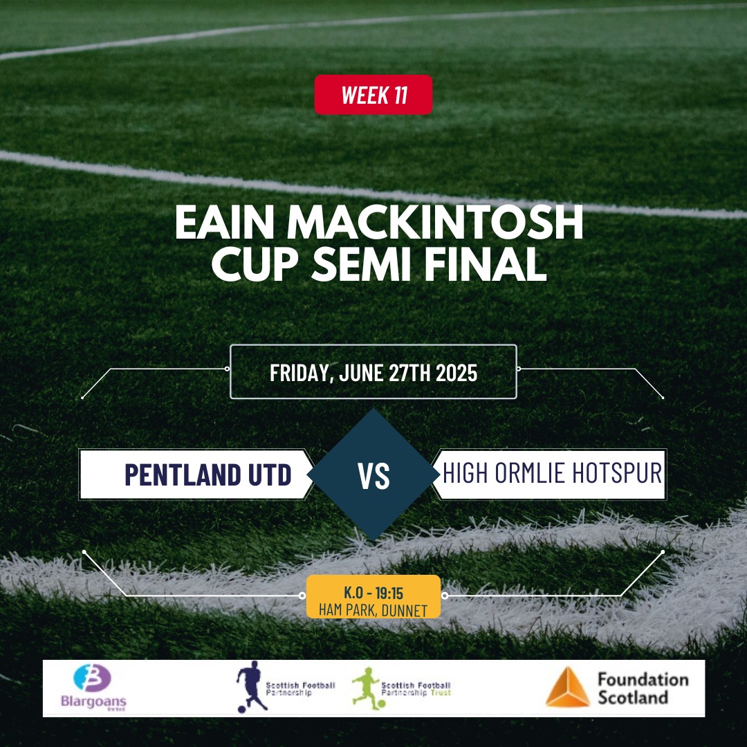 PentlandUnited's tweet photo. Next up. The Eain Mackintosh cup semi final at home to High Ormlie Hotspur with a 7.15 p.m ko at Ham Park on Friday night #PUFC #Stabs #EMCup https://t.co/AicV4zptQw