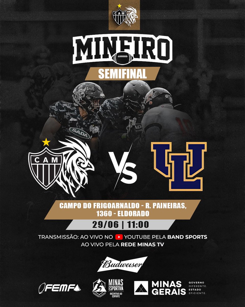 galofamericano's tweet photo. 🖤🏈 VAI COMEÇAR A SEMI! 🏈🤍
O Galo está mais uma vez entre os melhores! Pela sexta vez consecutiva, o GALO FA  garante vaga na semifinal do Campeonato Mineiro e vai em busca do sexto Minas Bowl! 💪🐔

📍 Local: Arena Frigo Arnaldo
🎟️ Entrada Franca. https://t.co/LNs18HVwOy