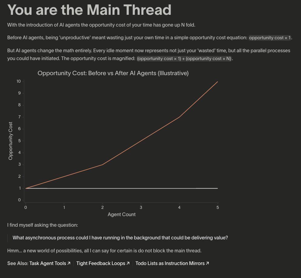 tbqh this completely matches my own mental model of how AI assisted coding is useful. Yes, the AI is about 50% as good as you. However, you can have unlimited numbers of agents, and there is only one of you.

You are the main thread.