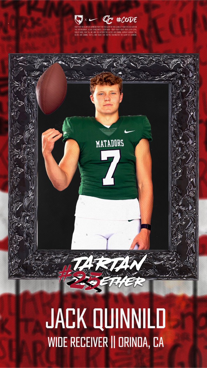 Carnegie Mellon Football (@tartanfb) on Twitter photo !❗️🚨#Tartan25ether🚨❗️!
.
👤: Jack Quinnild
📲: @jackquinnild
📚: <a href="/CmuScience/">CMU Mellon College of Science</a>
🏈: WR
🎥: tinyurl.com/jquinnild25
🏠: <a href="/MiramonteFootb1/">Miramonte Football</a>
📍: Orinda, CA !❗️🚨#Tartan25ether🚨❗️!
.
👤: Jack Quinnild
📲: @jackquinnild
📚: <a href="/CmuScience/">CMU Mellon College of Science</a>
🏈: WR
🎥: tinyurl.com/jquinnild25
🏠: <a href="/MiramonteFootb1/">Miramonte Football</a>
📍: Orinda, CA