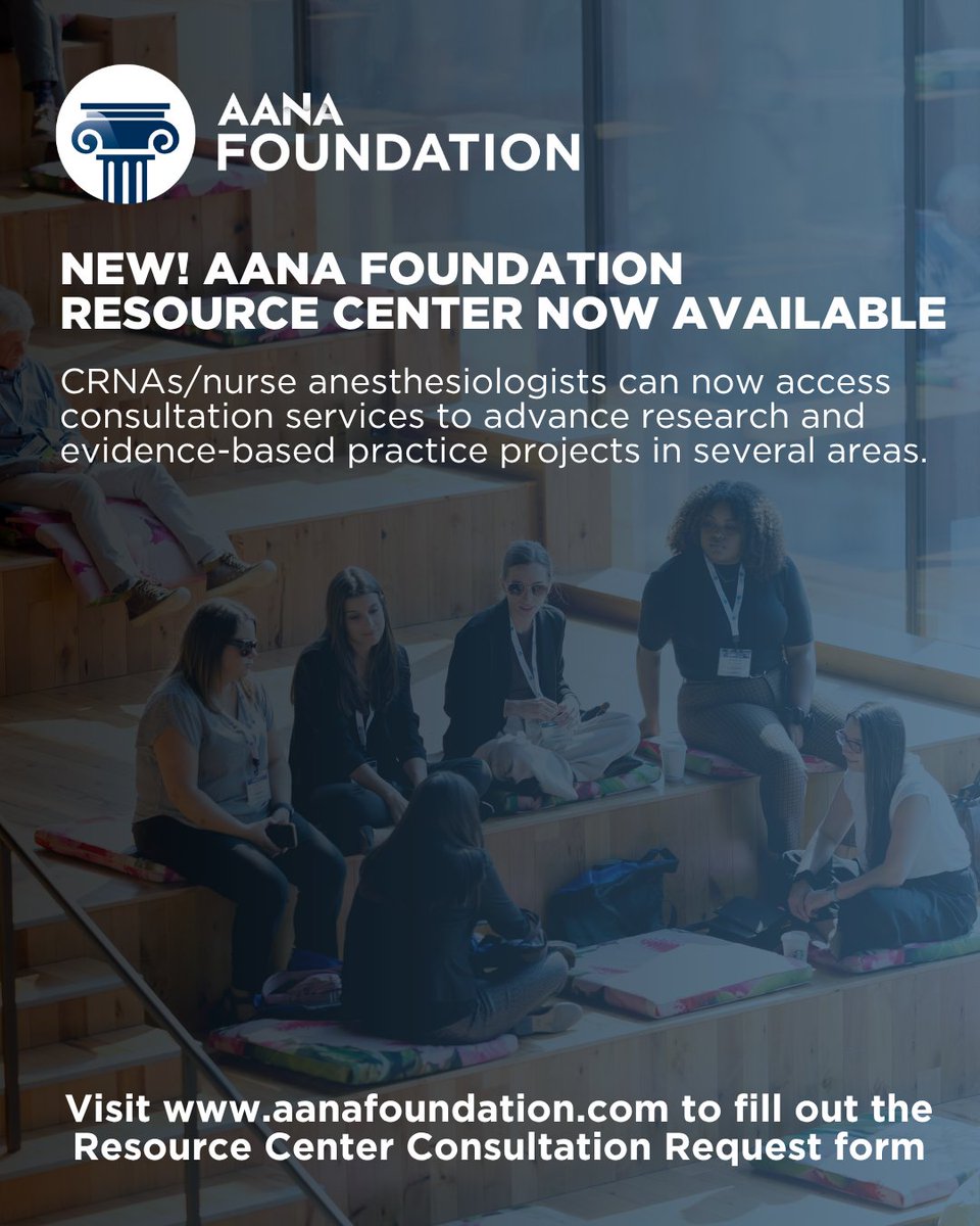 AANAFoundation's tweet image. NEW! AANA Foundation’s Resource Center is now available to CRNAs/nurse anesthesiologists. Those interested in accessing resources can fill out the Resource Center Consultation Request form at aana.com/aana-foundatio… 

#AANAFoundation #CRNA #Research