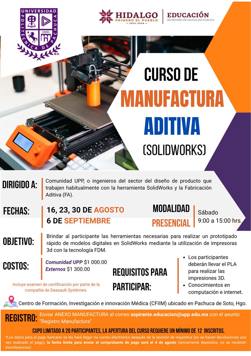 La Universidad Politécnica de Pachuca abre inscripciones para participar en el 𝐂𝐮𝐫𝐬𝐨 𝐝𝐞 𝐌𝐚𝐧𝐮𝐟𝐚𝐜𝐭𝐮𝐫𝐚 𝐀𝐝𝐢𝐭𝐢𝐯𝐚 (𝐒𝐨𝐥𝐢𝐝𝐖𝐨𝐫𝐤𝐬)
𝐌𝐨𝐝𝐚𝐥𝐢𝐝𝐚𝐝 𝐩𝐫𝐞𝐬𝐞𝐧𝐜𝐢𝐚𝐥.

Convocatoria: upp.edu.mx/adistancia/Cur…

#OrgulloUPP
