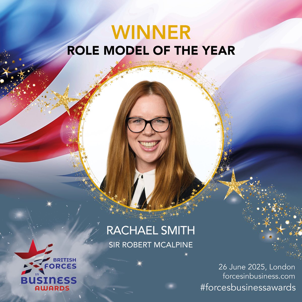 Forces in Business Awards (@exforcesawards) on Twitter photo Rachael Smith from Sir Robert McAlpine is the 2025 Role Model of the Year, sponsored by <a href="/fightingwpride/">Fighting With Pride</a>. Incredible achievement Rachael! #ForcesBusinessAwards Rachael Smith from Sir Robert McAlpine is the 2025 Role Model of the Year, sponsored by <a href="/fightingwpride/">Fighting With Pride</a>. Incredible achievement Rachael! #ForcesBusinessAwards