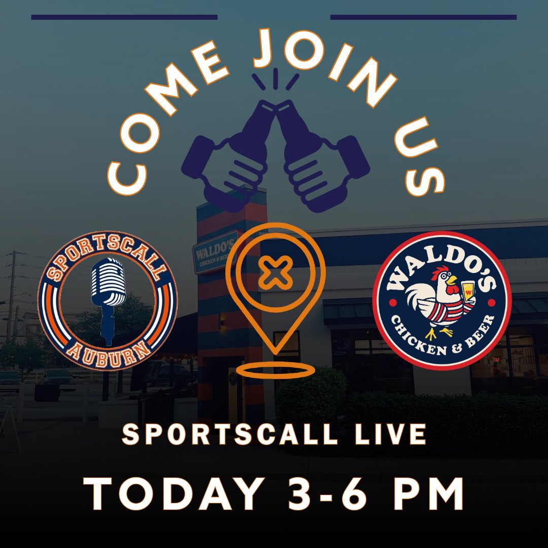 Come stop by Waldo's Chicken and Beer today for #SportsCallAU LIVE from 3-6PM!!!

Come enjoy Waldo's Happy Hour from 2-6PM everyday!!!