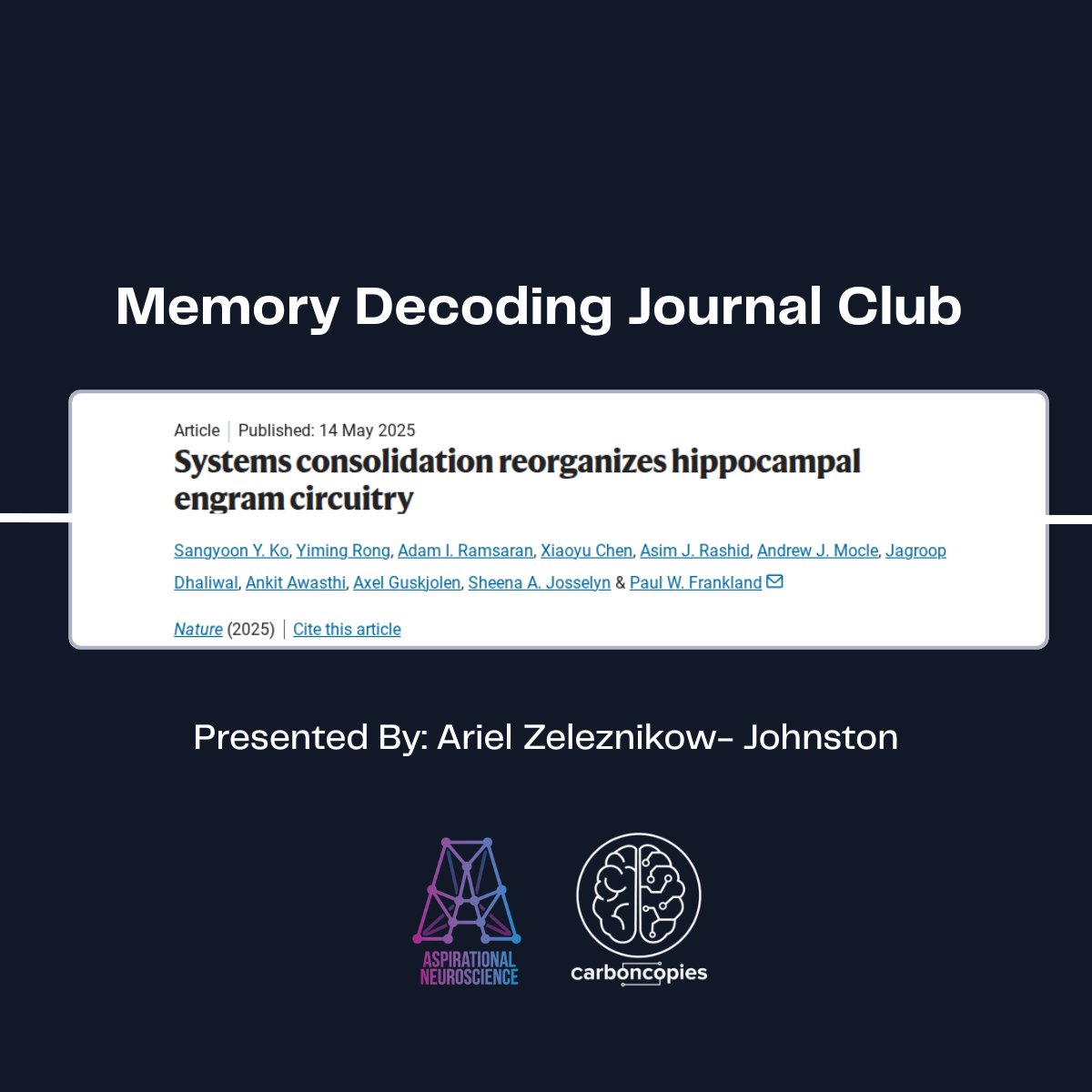 Join our next Memory Decoding journal club: carboncopies.org/Events/Journal… #neuroscience #memory #decoding #aspirational #hippocampus