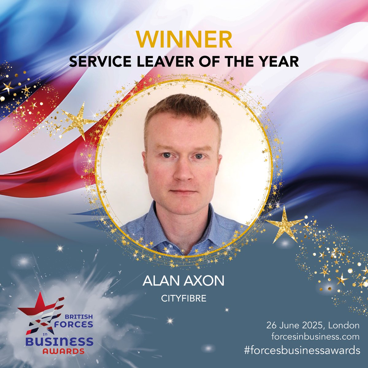 Forces in Business Awards (@exforcesawards) on Twitter photo Alan Axon from CityFibre wins Service Leaver of the Year, sponsored by <a href="/gallifordtry/">Galliford Try</a>. Fantastic work Alan! #ForcesBusinessAwards Alan Axon from CityFibre wins Service Leaver of the Year, sponsored by <a href="/gallifordtry/">Galliford Try</a>. Fantastic work Alan! #ForcesBusinessAwards