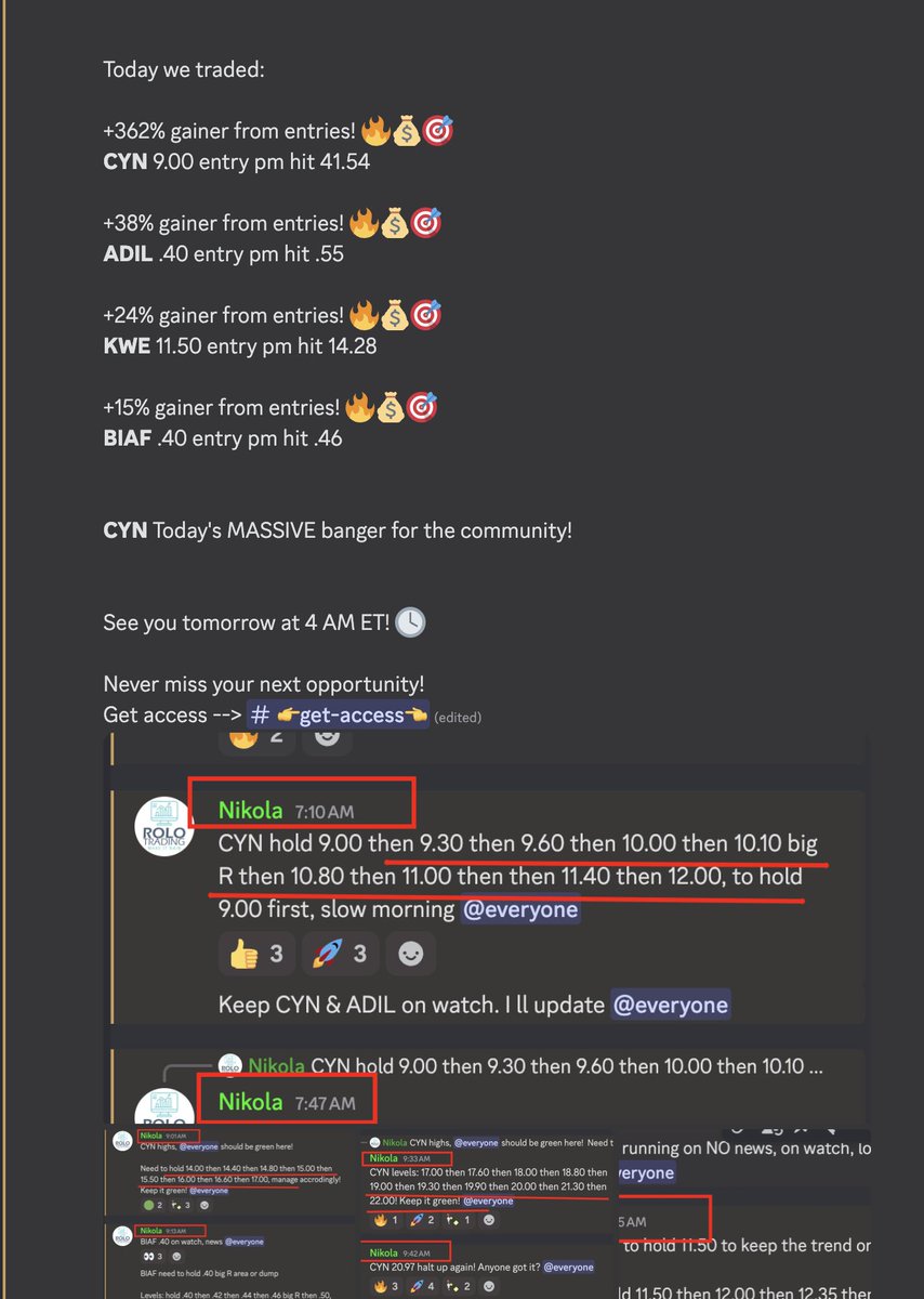 RECAP OF THURSDAY JUN 26    

Another good session written in the book! 🔥💰🎯

See you on tomorrow at 4 AM ET! 🕓

Join our Discord: discord.gg/YYhupxm3qa   

Today we traded:

+362% gainer from entries! 🔥💰🎯
$CYN 9.00 entry pm hit 41.54  

+38% gainer from entries! 🔥💰🎯