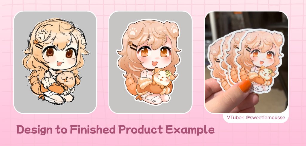 chococharms_'s tweet image. Sticker creation! 🌟
When you make merch with us you can provide your own art or we can draw you a custom design - free of charge!
You will get to provide feedback and make changes throughout the process to make sure its perfect 🎀♥