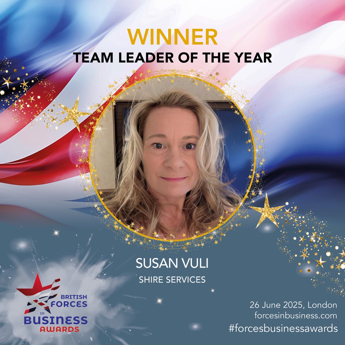 Susan Vuli of Shire Services wins Team Leader of the Year, sponsored by Arabelle Solutions. Congrats Susan! #ForcesBusinessAwards