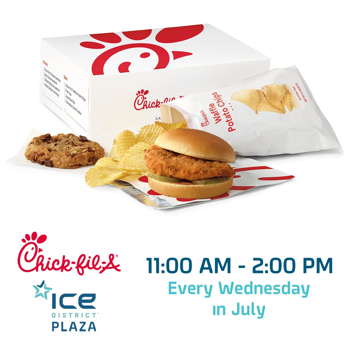 IceDistrict's tweet image. 🍗 HEADS UP!! 🍗
We’ve got a new weekly lunch tradition for you in ICE District 👀. Starting July 2, our friends at Chick-fil-A will be serving up their signature chicken in ICE District Plaza every week!
Grab your crew, come hungry and we'll see you there!