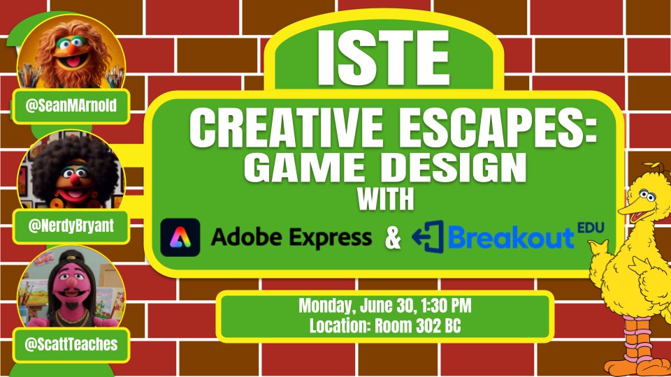 seanmarnold's tweet image. Come and play, everything&apos;s a-okay, we&apos;ll escape creatively at #ISTELive and #ASCDAnnual Conference in San Antonio today at 1:30PM in Room 302 BC. @AdobeForEdu @breakoutEDU @RobynBryant @ScattTeaches