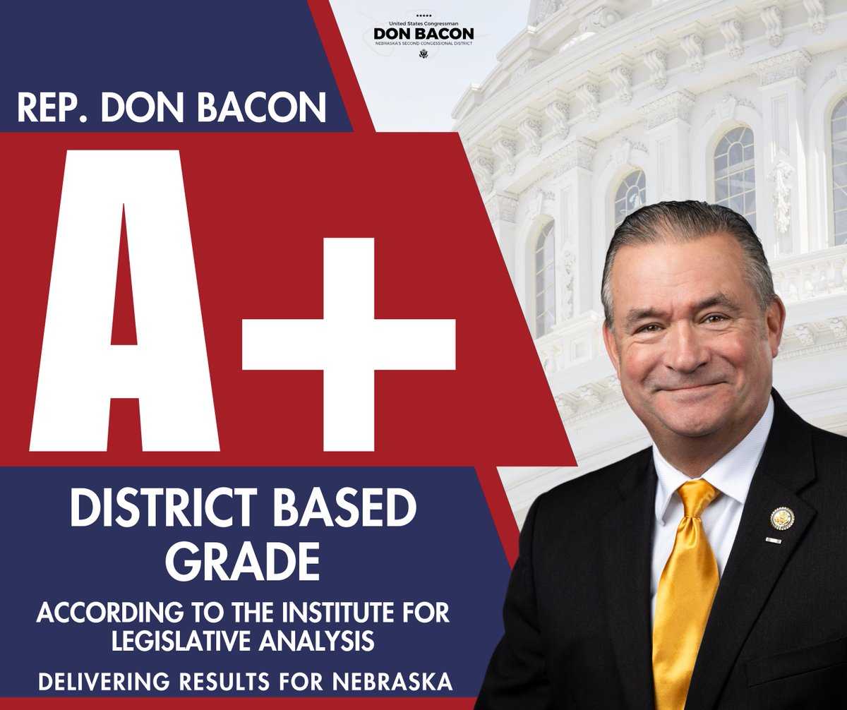 Our office received an A+ from the Institute for Legislative Analysis' first-ever study measuring how Members of Congress vote compared to their districts' political makeup &amp; limited government ratings. My team &amp; I remain committed to representing the voices and values of NE-02.