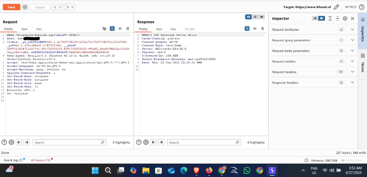 Jakirpentest's tweet image. rubid=3 causes 500 Internal Server Error on GET &amp;amp; HEAD requests, while other values return 200 OK. Indicates a backend bug and poor input validation. #BugBounty #WebSecurity #Pentesting