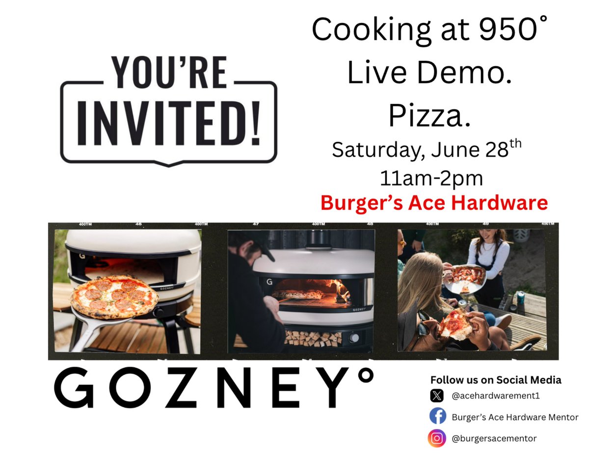 🔥 Live Pizza Oven Demo – Don’t Miss It! 🍕
Swing by for a live demonstration of the Gozney Pizza Oven and see what makes it a game-changer for pizza lovers!

🗓️ Saturday, June 28th
⏰ 11:00 AM – 2:00 PM
📍Burger's Ace Hardware Mentor
We’ll be firing up the oven, cooking...