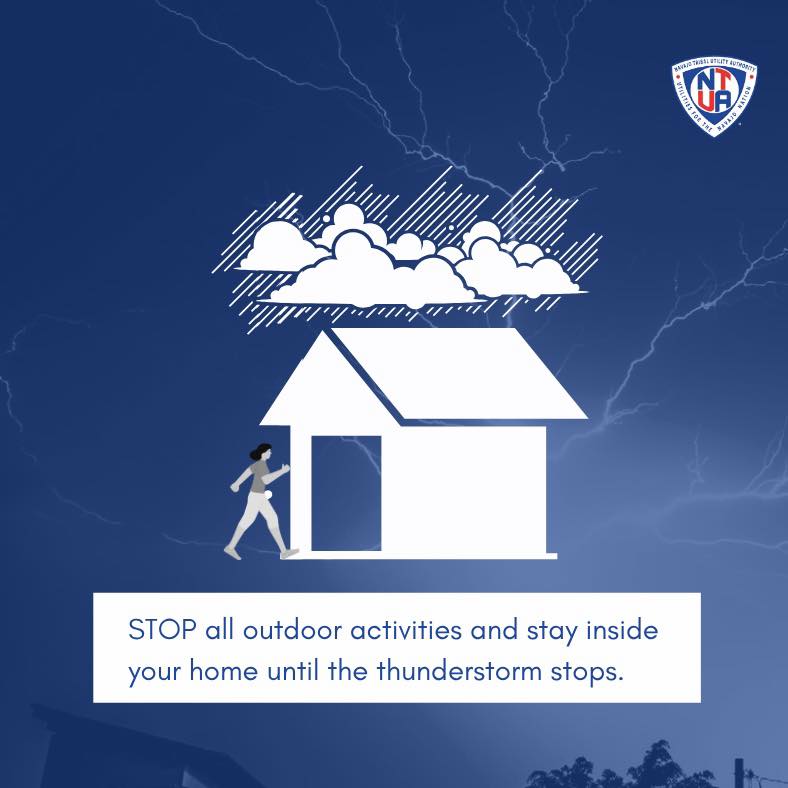 NTUAUtilities's tweet image. It's National Lightning Safety Awareness Week! As summer thunderstorms roll in, remember to stay indoors during a storm, unplug electrical devices, and stay away from downed powerlines. Stay safe! #NavajoUtilities