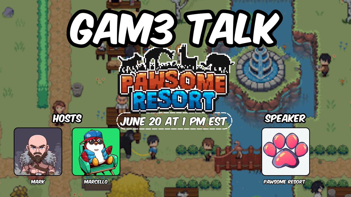 GAM3TALKMAG's tweet image. GAM3 TALK ft. @pixelpuffsgames
Join our hosts @KingSnooch_ttv and @Marcell0x1 with the team behind Pawsome Resort the cozy life sim where you take part in your own pixel-art village.
🗓️ Friday, June 27th at 1pm EST/5pm UTC
Live on X! Tune in here