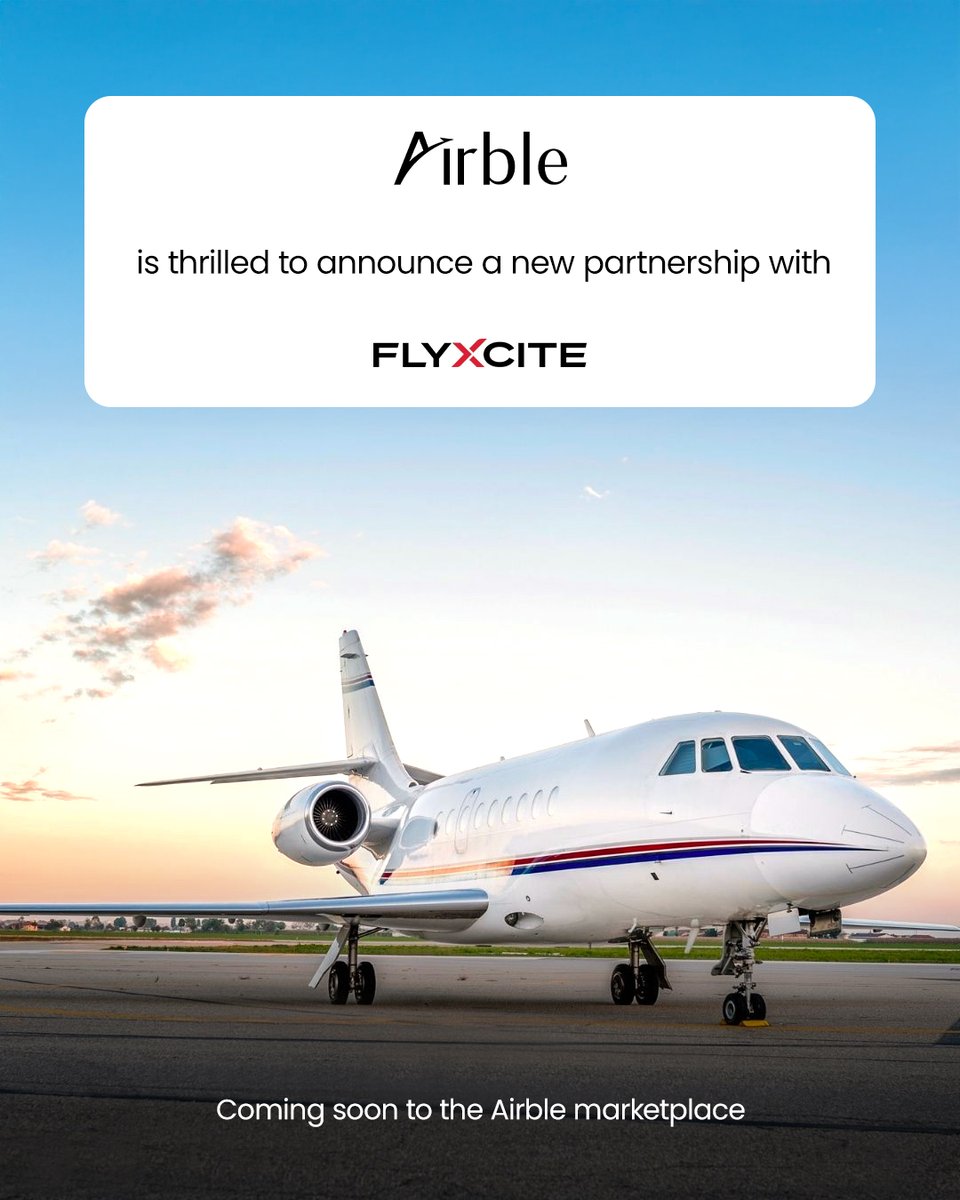 We are thrilled to welcome FlyXcite to the Airble Marketplace!

Their fleet of business jets, based in Toronto, will soon be available on our platform, offering you even more options for personalized private charters and exclusive empty leg deals.

airble.app/airble-flyxcite